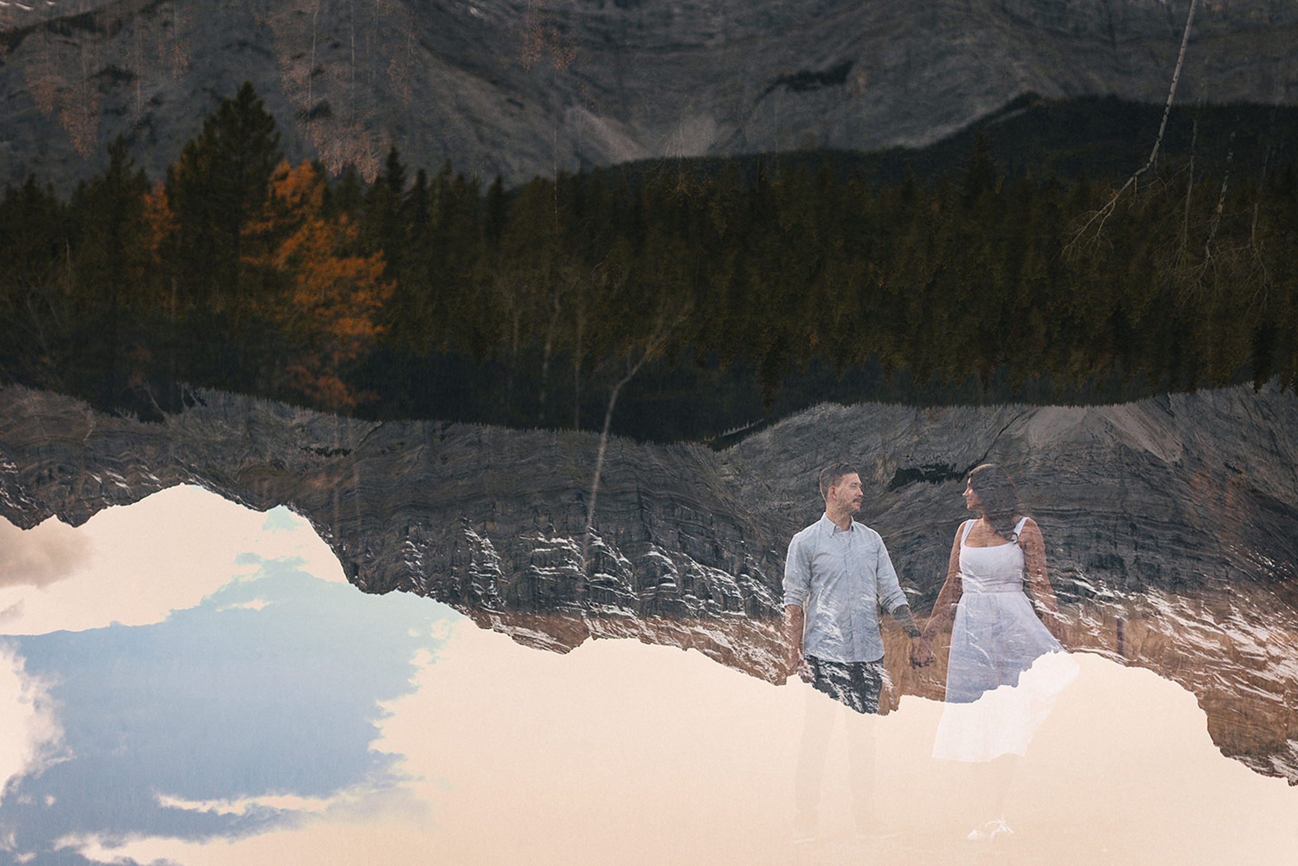 Lake Minnewanka engagement session in Banff National Park